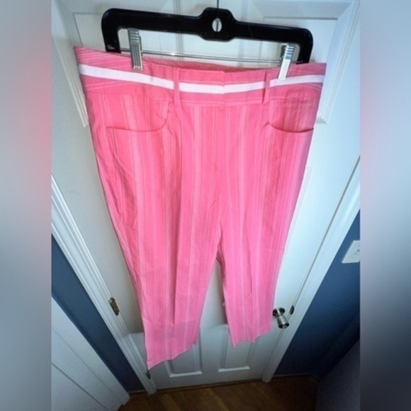 Vtg Talbots Women’s 12 Pink Stripe Cotton Stretch Crop Capri Straight Leg Pant L - Picture 1 of 11